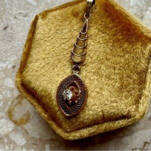 Antique Diamond Yellow Gold Lavalier Buttercup Pendant